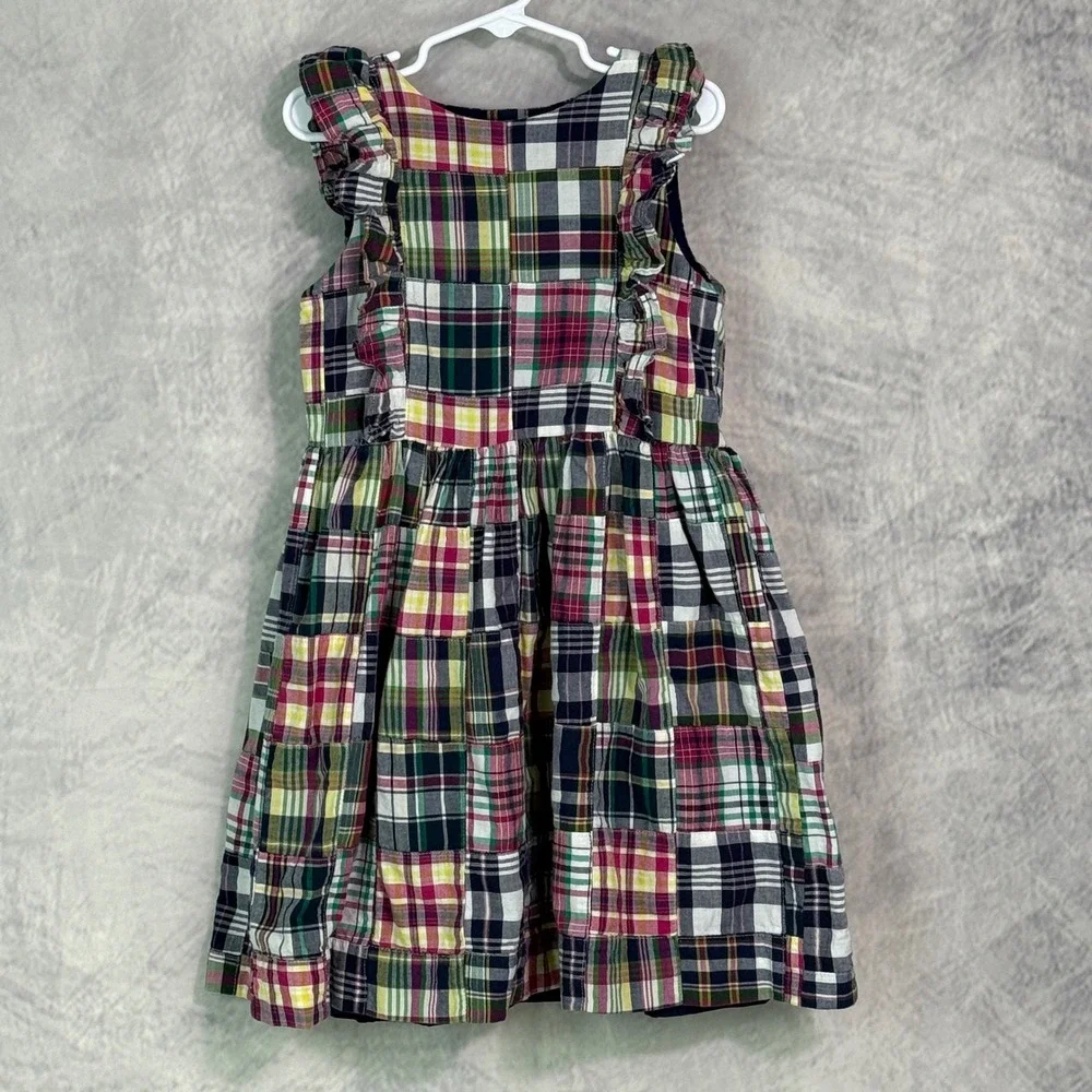 Polo Ralph Lauren Girls Patchwork Madras Plaid Ruffle Dress Multi-Color Size 6X